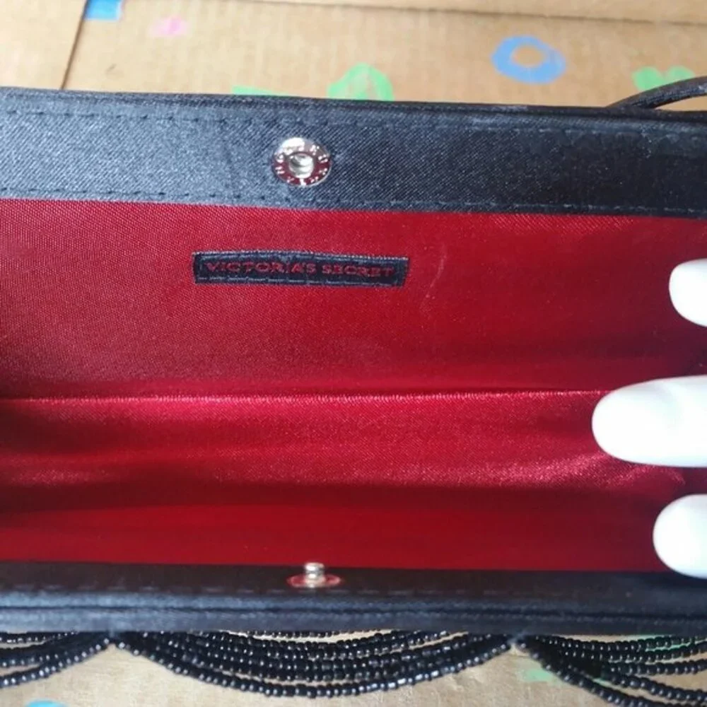 Victoria's Secret Beaded Black Satin Evening Bag